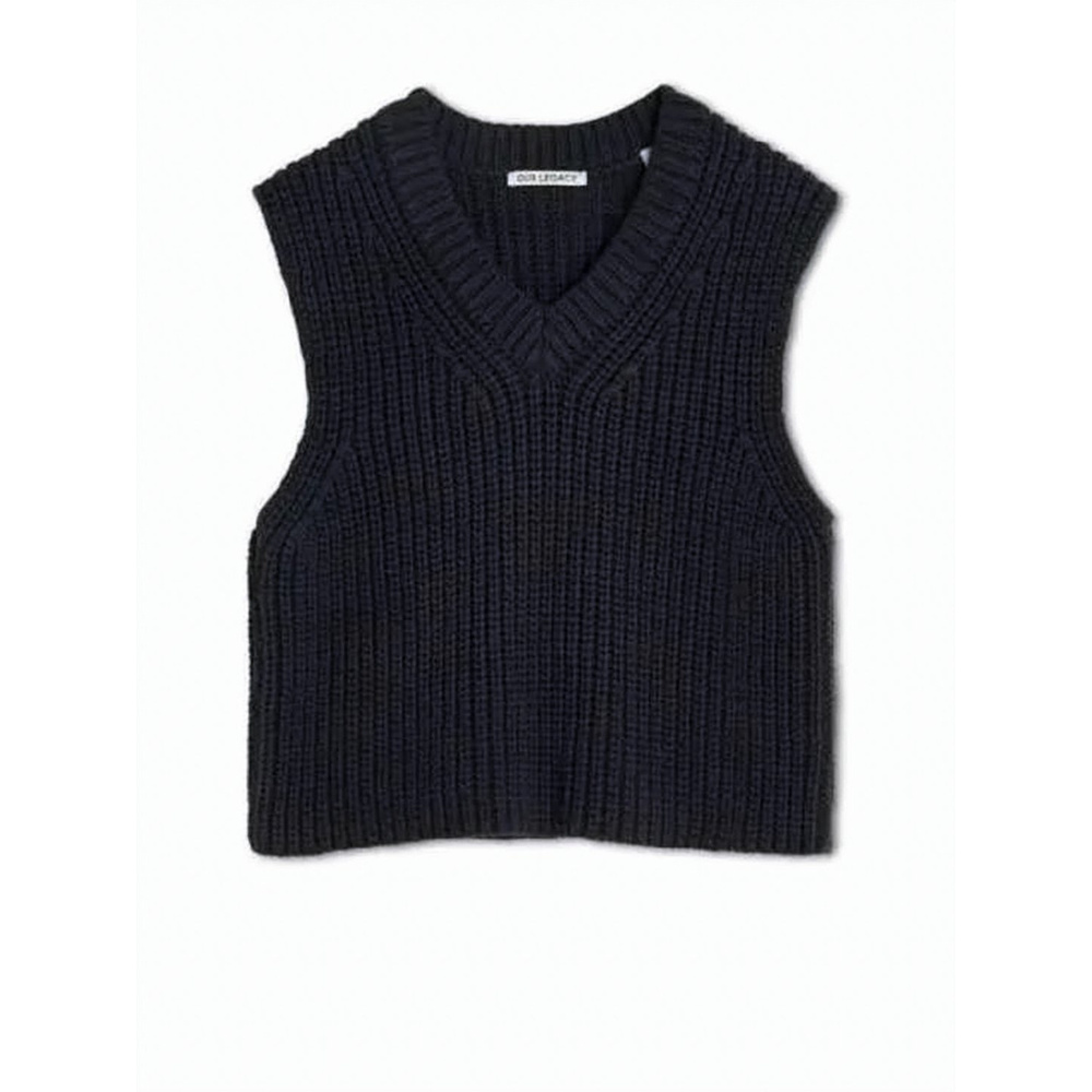 OUR LEGACY Ribbed Black Cropped Sleeveless Top with Deep V-Neckline